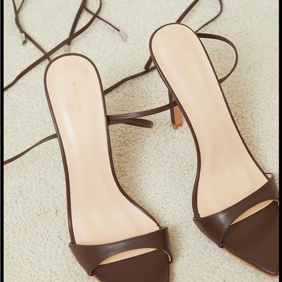 Chocolate PU Point Toe Lace Up High Heeled Sandals - 6 - Picture 3 of 6